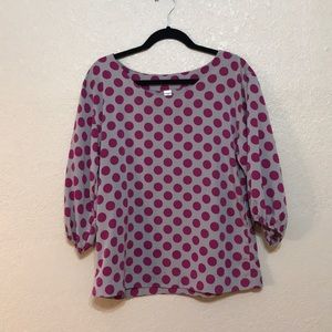 LAST CALL Old Navy Polka Dot Silk Blouse Pink Gray
